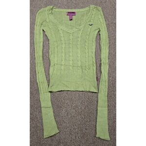 Vtg Y2K Green Hollister Sweater Babydoll Rabbit Hair Cable Knit Bella Swan Core